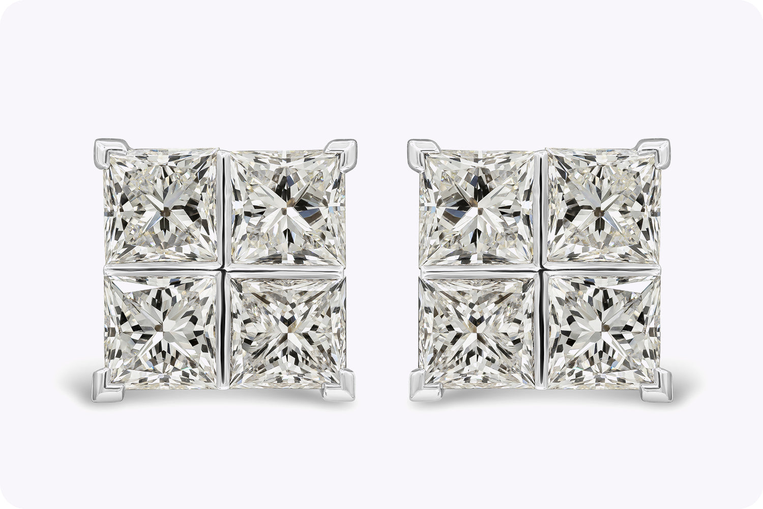 8.17 Carats Total Princess Cut Diamond Cluster Stud Earrings in White Gold