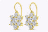 6.58 Carats Total Round Brilliant Diamond Flower Drop Earrings in Yellow Gold