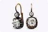 Antique 4.97 Carats Total Old Mine Cushion Cut & Old European Cut Diamond Silver Earrings in Yellow Gold