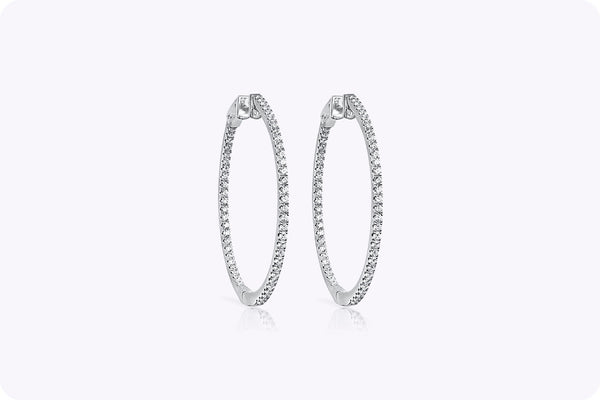 1.51 Carats Round Brilliant Cut Diamond Pavé Hoop Earrings in White Gold