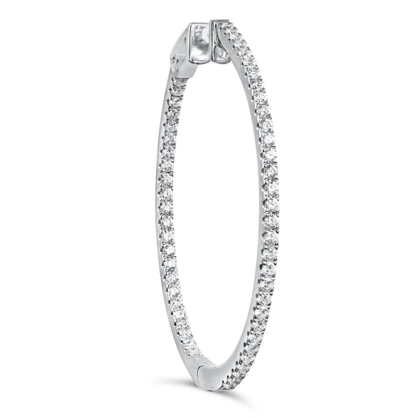 1.51 Carats Round Brilliant Cut Diamond Pavé Hoop Earrings in White Gold