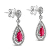 2.20 Carat Pear Shape Ruby with Diamond Double Halo Dangle Earring in White Gold
