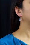 2.19 Carats Cushion Cut Sapphire & Diamond Halo Dangle Earrings in White Gold