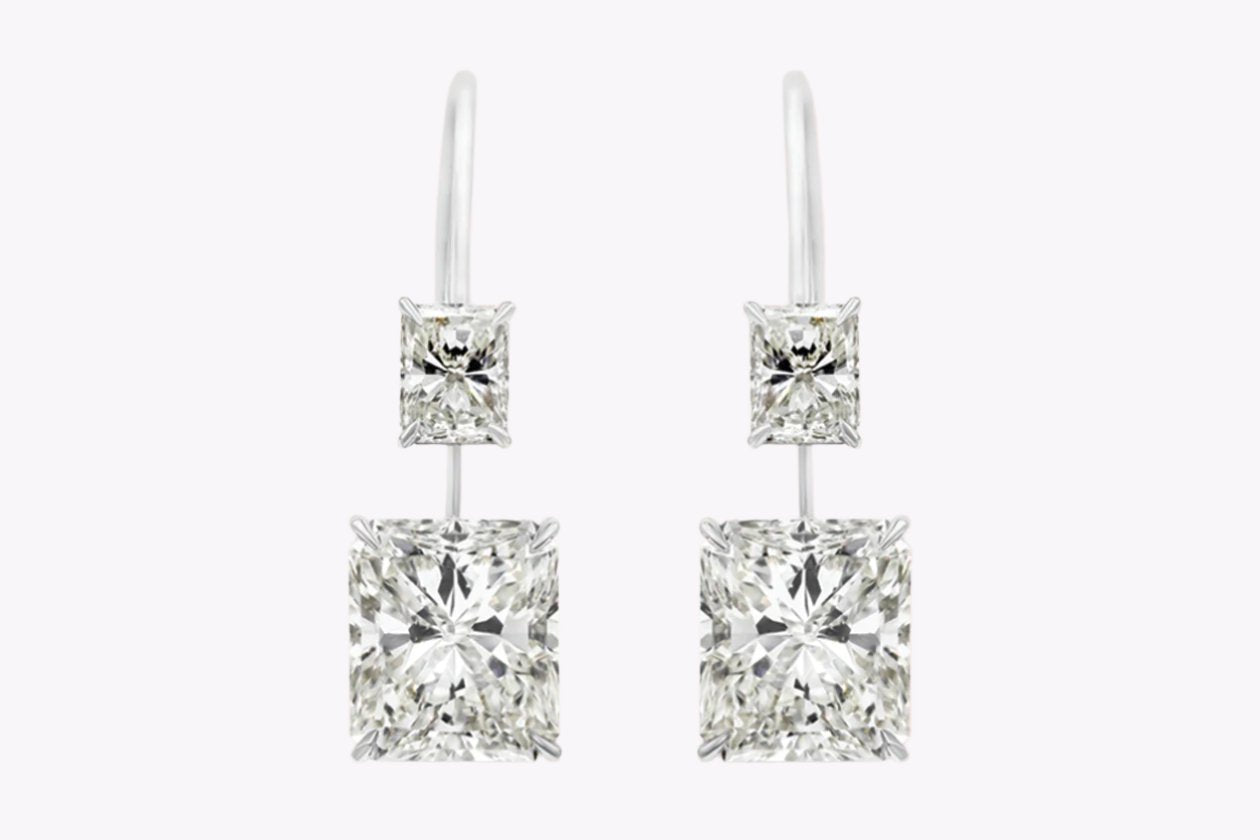 GIA Certified 12.16 Carats Total Radiant Cut Diamond Drop Earrings in Platinum