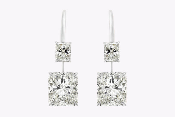 GIA Certified 12.16 Carats Total Radiant Cut Diamond Drop Earrings in Platinum