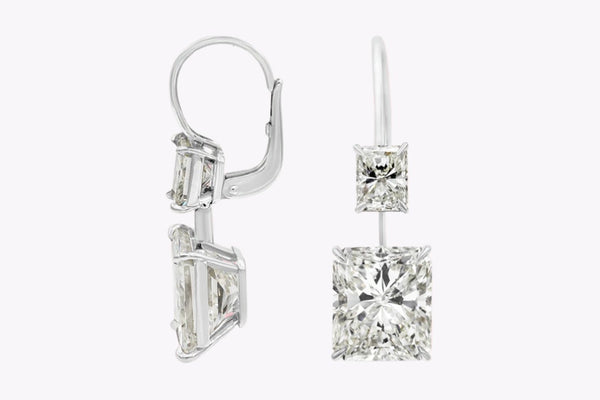 GIA Certified 12.16 Carats Total Radiant Cut Diamond Drop Earrings in Platinum