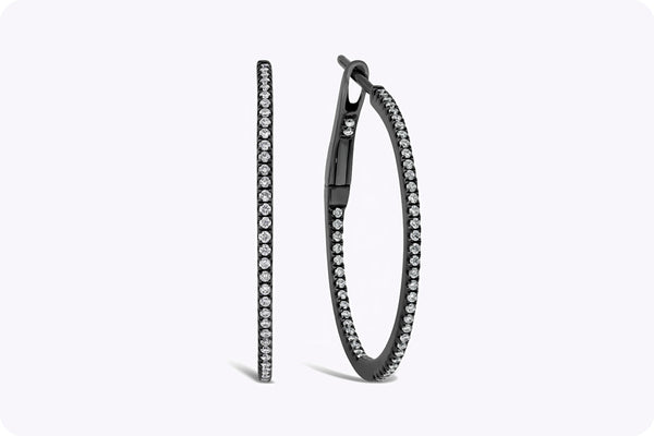 0.40 Carats Total Brilliant Round Diamond Black Rhodium-Plated Hoop Earrings