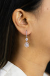 1.71 Carats Total Diamond Double Halo Dangle Earrings in White Gold