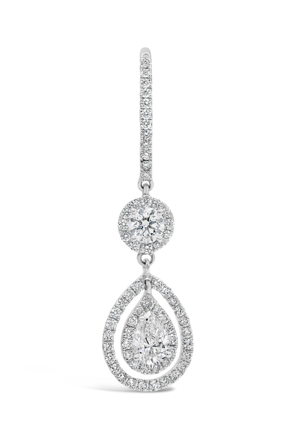 1.71 Carats Total Diamond Double Halo Dangle Earrings in White Gold