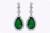 3.37 Carats Total Pear Shape Green Emerald and Diamond Halo Dangle Earrings in White Gold