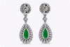 3.37 Carats Total Pear Shape Green Emerald and Diamond Halo Dangle Earrings in White Gold