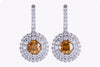 GIA Certified 1.32 Carats Total Fancy Color Diamond Halo Dangle Earrings in White Gold