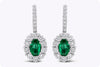 0.78 Carat Oval Cut Emerald and Diamond Halo Lever-Back Earrings