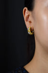 0.51 Carats Total Brilliant Round Cut Diamond Button Hoop Earrings in White Gold and Yellow Gold