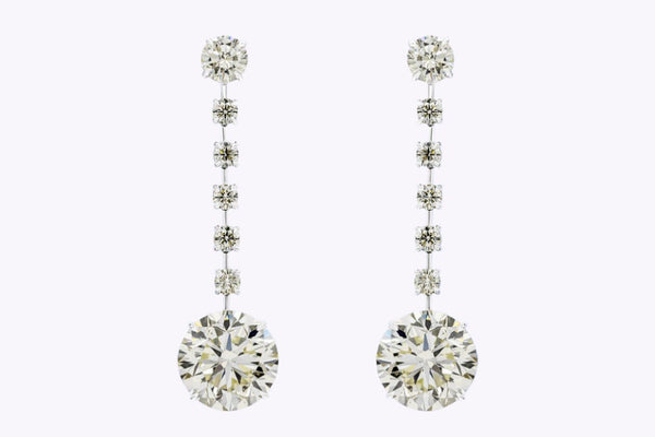 21.08 Carats Total Round Brilliant Cut Diamond Dangle Earrings in Platinum