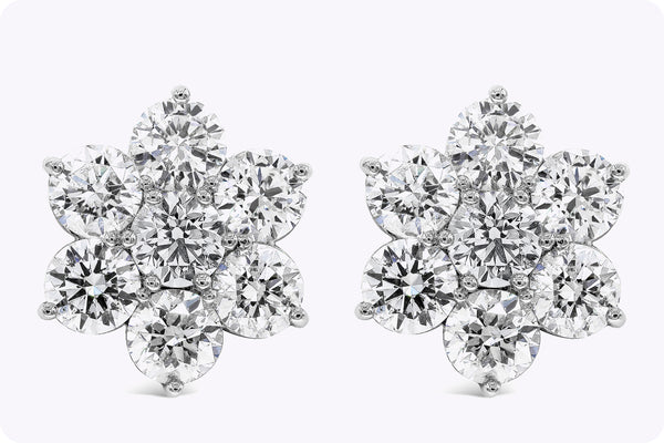 7.48 Carats Total Brilliant Round Cut Diamond Flower Stud Earrings in Platinum