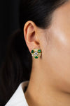 1.80 Carats Total Old European Cut Diamonds with Imitation Emeralds Clip-On Stud Earrings in Yellow Gold
