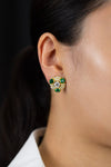 1.80 Carats Total Old European Cut Diamonds with Imitation Emeralds Clip-On Stud Earrings in Yellow Gold