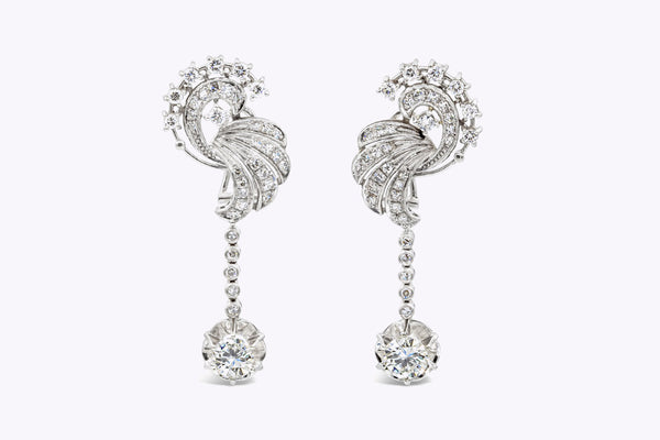 2.25 Carats Round Diamond Solitaire Dangle Earrings in White Gold