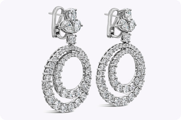 9.95 Carats Total Brilliant Round & Pear Shape Diamond Dangle Earrings in White Gold