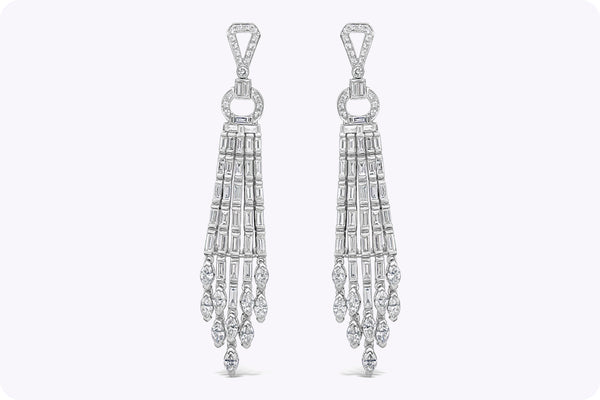 7.61 Carats Mixed Cut Diamond Fringe Chandelier Earrings in White Gold