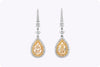 GIA Certified 4.19 Carats Total Pear Shape Yellow Diamond Double Halo Dangle Earrings in Yellow Gold & Platinum