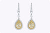 GIA Certified 4.19 Carats Total Pear Shape Yellow Diamond Double Halo Dangle Earrings in Yellow Gold & Platinum