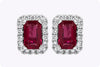 0.99 Carat Total Emerald Cut Ruby and Diamond Halo Stud Earrings in White Gold