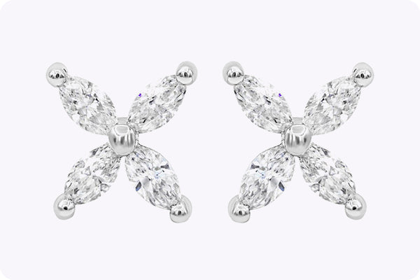 1.52 Carats Total Marquise Cut Diamond Stud Earrings in White Gold