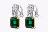 6.49 Carats Mixed Cut Green Emerald and Diamond Drop Earrings in Yellow Gold and Platinum