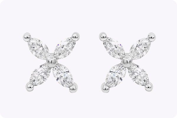 0.55 Carats Total Marquise Cut Diamond Cluster Stud Earrings in White Gold