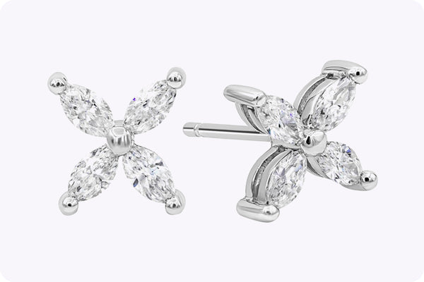 0.55 Carats Total Marquise Cut Diamond Cluster Stud Earrings in White Gold