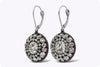 9.54 Carats Total Antique Old Mine Cut Diamond and Ruby Dangle Earrings in Silver and White Gold