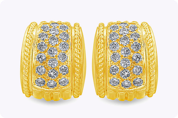 1.02 Carats Round Brilliant Cut Diamond Semi-Circle Earrings in Yellow Gold