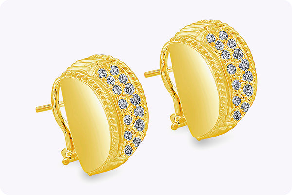 1.02 Carats Round Brilliant Cut Diamond Semi-Circle Earrings in Yellow Gold