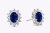 1.53 Carats Total Oval Cut Blue Sapphire and Diamonds Halo Stud Earrings in White Gold