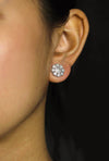 GIA Certified 2.00 Carats Total Round Brilliant Diamond Cluster Stud Earrings in White Gold