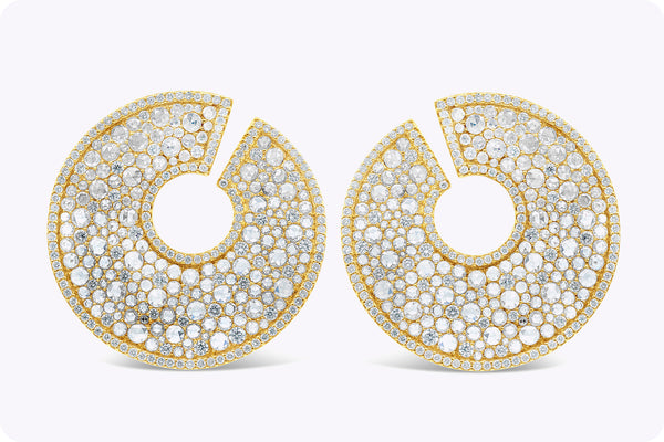 14.19 Carats Total Mixed Cut Diamonds Circular Clip-On Earrings in Yellow Gold