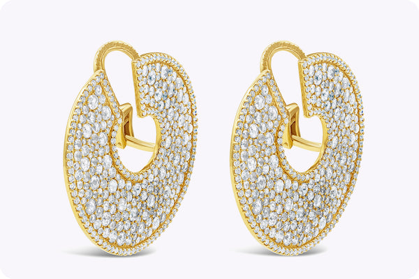 14.19 Carats Total Mixed Cut Diamonds Circular Clip-On Earrings in Yellow Gold