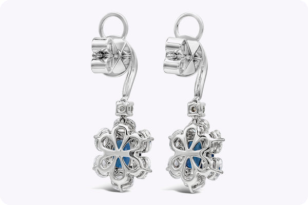 3.30 Carats Cushion Cut Sapphire Drop Earrings with Diamonds in White Gold