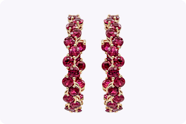 8.11 Carats Total Brilliant Round Ruby Wave Design Hoop Earrings in Rose Gold