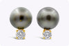 0.88 Carat Total Round Diamonds and Tahitian Pearl Earrings in Yellow Gold