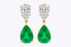 6.30 Carats Total Pear Shape Green Emerald and Diamonds Drop Earrings in Yellow Gold and Platinum