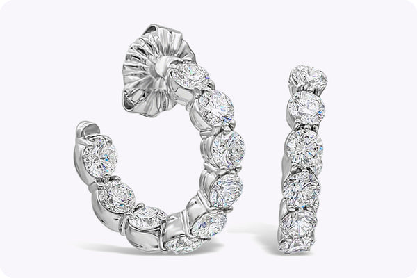 4.79 Carats Total Brilliant Round Cut Diamond Hoop Earrings in White Gold