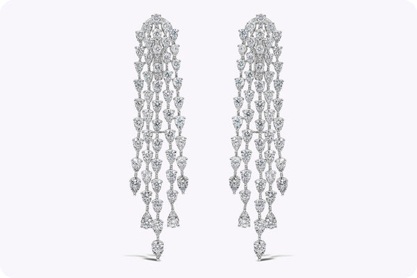 9.35 Carats Total Round Diamond Five-Row Chandelier Earrings in White Gold