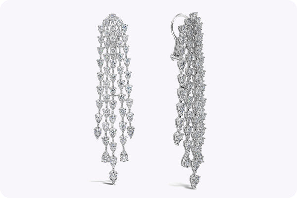 9.35 Carats Total Round Diamond Five-Row Chandelier Earrings in White Gold