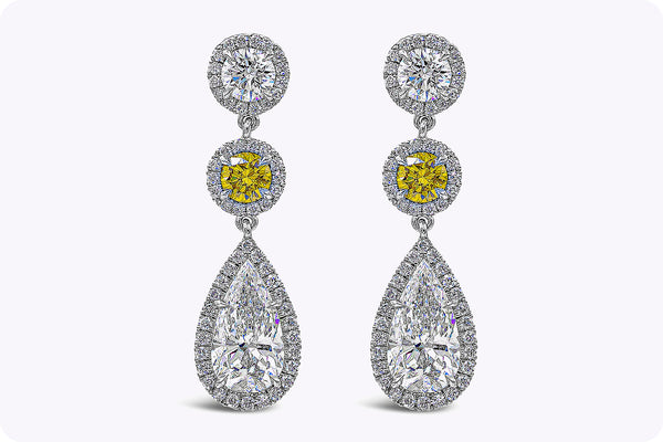 GIA Certified 2.07 Carats Total Pear Shape Diamond Dangle Earrings in White Gold