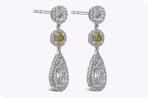 GIA Certified 2.07 Carats Total Pear Shape Diamond Dangle Earrings in White Gold