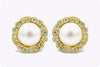0.38 Carats Total Round Diamonds and Button Pearl Halo Stud Earrings in Yellow Gold