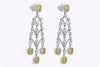 9.39 Carats Total Cushion Cut Fancy Yellow Diamond Halo Chandelier Earrings in White Gold
